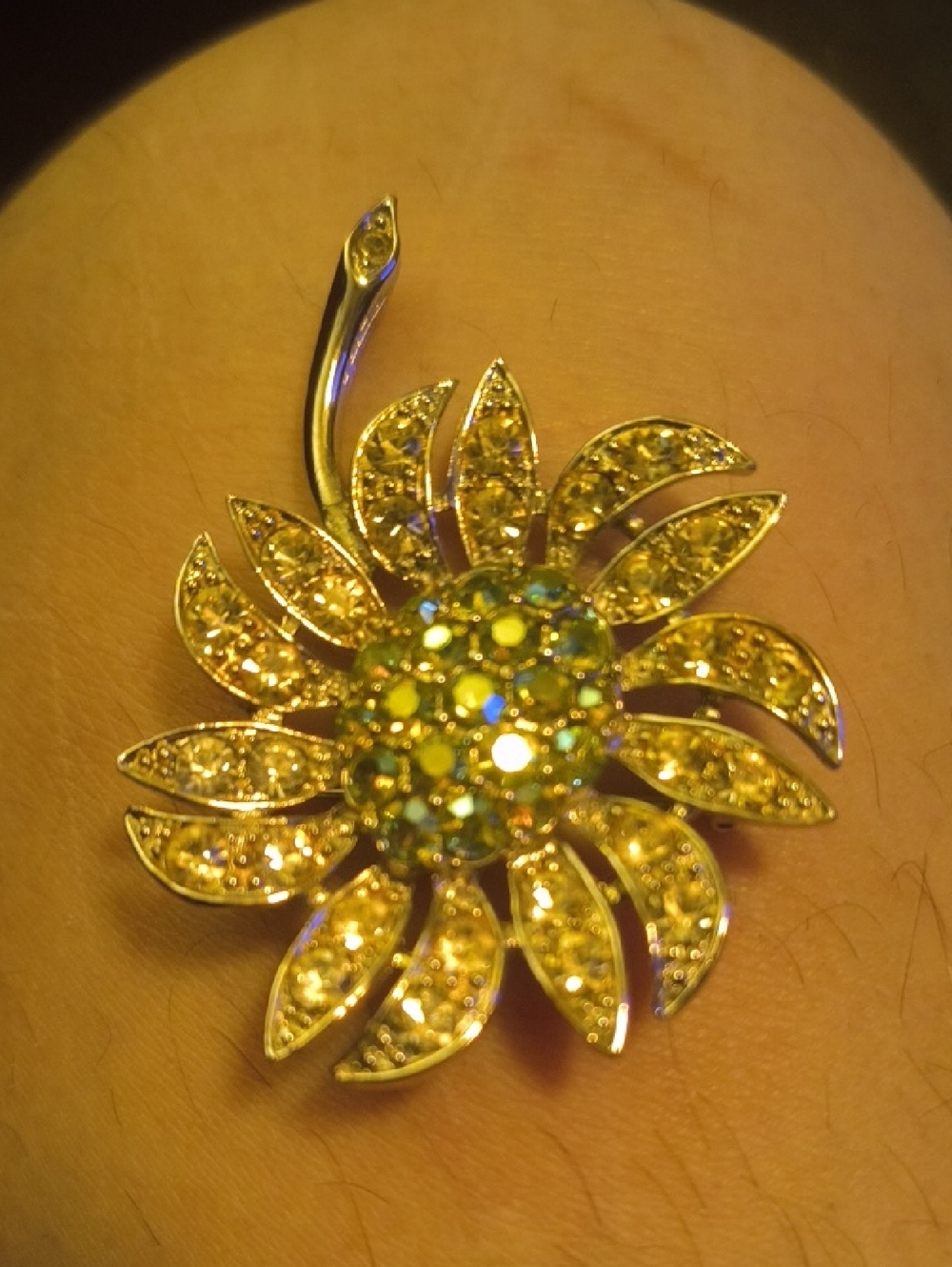 Sarah Coventry Gold-Tone Yellow Crystal Sunflower Brooch